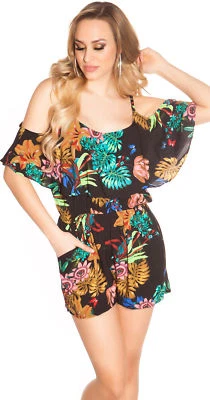 DamenOverall kurz Shorts Sommer Urlaub Schulterfrei off Shoulder Carmen 38 40 42 - Bild 1 von 4