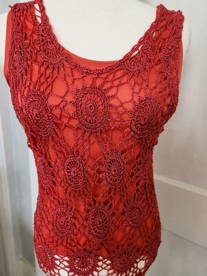 Blusa túnica vintage para mujer Joseph A. crochet sin mangas forrada elástica talla XL Foto 1 de 4