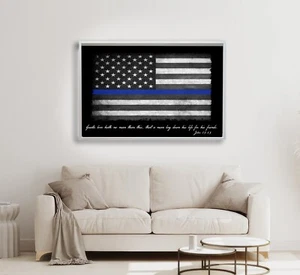 Póster John 15:13 Greater Love Hath No Man Thin Blue Line aplicación de la ley - Imagen 1 de 4