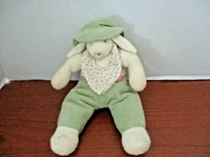 BUNNIES BY THE BAY~8" Plush BUNNY RABBIT Wearing Green HAT & OVERALLS BEANBAG - Picture 1 of 4