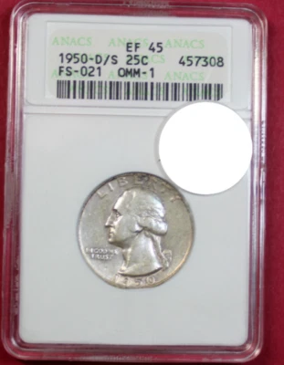 1950-D/S WASHINGTON QUARTER ANACS XF45 *LOSA DE CAJA DE JABÓN ANTIGUA* Foto 1 de 4