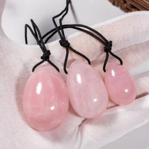 Huevos Yoni de cuarzo rosa natural tallados para mujer ejercicio Kegel - Imagen 1 de 13
