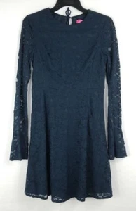 Betsey Johnson Womens Long Sleeve Dress Navy Lace Polyester Lining Size 8 - Picture 1 of 7