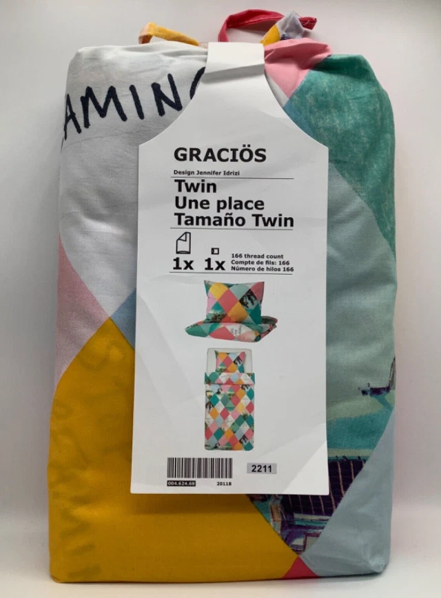 Ikea GRACIOS Twin Duvet cover pillowcase harlequin beach pattern 004.624.68