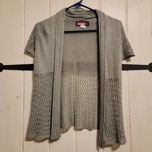 Sag was? Damen Strickjacke stylischer grauer Pullover Strick Kurzarm Größe M - Bild 1 von 4