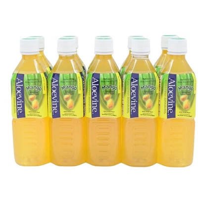 Aloevine Aloe Vera Drink Mango healthy juice pure with chunks of aloe l 16.9...
