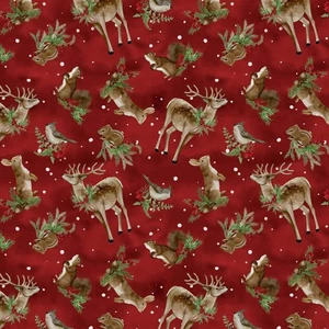 Wilmington Prints - Woodland Snowmen - Critters Toss - Red, Fabric BTY - Picture 1 of 8