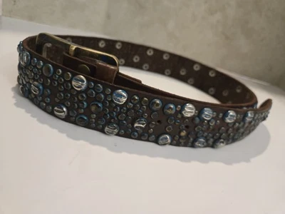 Nuevo Cinturón Cuero Marrón Oscuro Azul Pesado Tachonado Piel Gruesa 36"  Foto 1 de 4