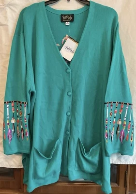 Cárdigan para mujer Bob Mackie nuevo con etiquetas verde bordado mezcla de algodón suéter talla 3X Foto 1 de 4