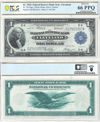 1918 $1 Federal Reserve Bank Note Fr-720 PCGS Gem CU-66 PPQ - Image 1 of 3