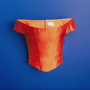 $420 Rozie Corsets Womens Orange Off-Shoulder Silk Corset Top Size US 6/ FR 38 - Picture 1 of 10
