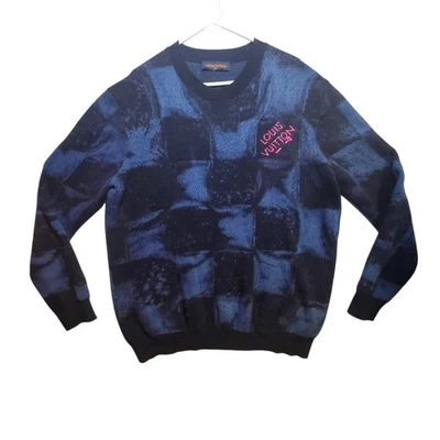 Suéter jacquard Louis Vuitton Paris azul 2021 Demier estampa de sal tamanho grande Itália - Imagem 1 de 4