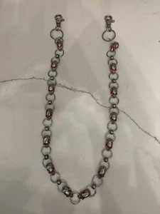 Vintage 30” Chrome/Red Skull Skeleton Biker Trucker Jean Wallet  Chain - Picture 1 of 4
