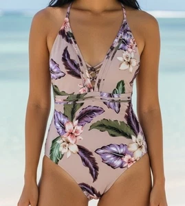 Kona Sol Women’s Swimsuit S – Floral One Piece with Plunge Front, Lined & Padded - Picture 1 of 9