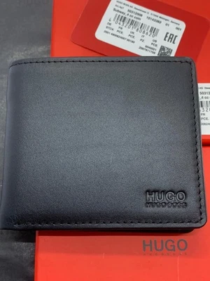 HUGO BY HUGO BOSS MEN SUBWAY 4CC BIFOLD BLACK LEATHER WALLET COIN POCKET - Image 1 of 4