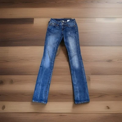 True Religion Womens Straight Zipper Pockets Jeans 25x33 Med Wash Low Rise - Image 1 of 4