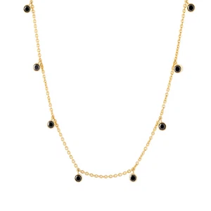 Collar Estación Diamante Negro Natural Certificado 1.30CT Oro Amarillo 14K Cadena 16" - Imagen 1 de 8