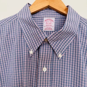 Brooks Brothers Herren Original Poloshirt Madison Blau Baumwolle Gingham Kariert 17,5 - Bild 1 von 8