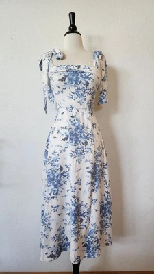 Anthropologie Midi платье новый размер маленький белый синий цветочный туалет бант кокетка - Изображение 1 из 4