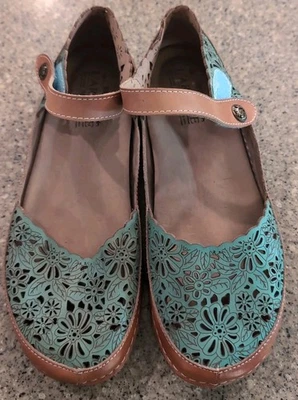 L'Artiste Spring Step Kysandra Aqua Corte Floral Cuero Mary Jane Zapatos EE. UU. 10-41 Foto 1 de 4
