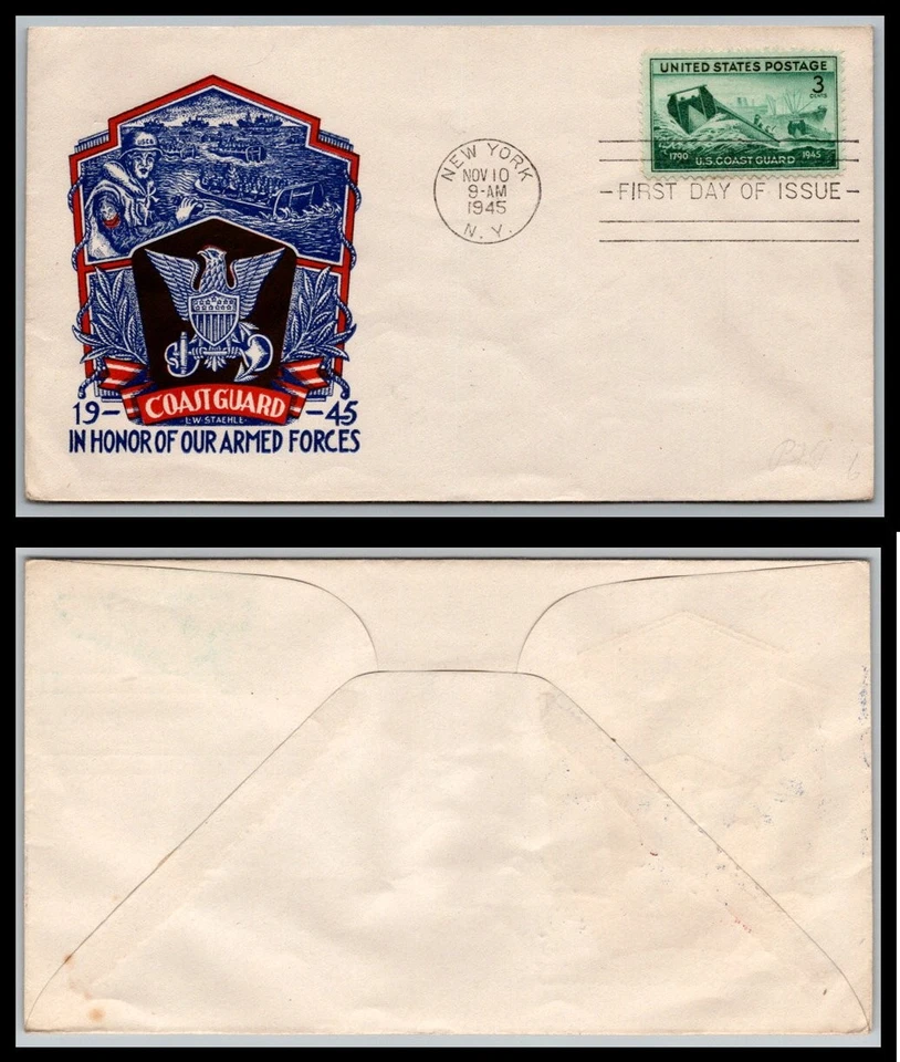 US FDC # 936 3c Coast Guard  Staehle  S.cancel 1945, 9Q2583 - Image 1 of 1