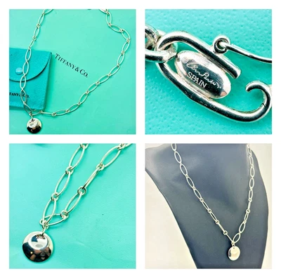 Collar Tiffany & Co. Elsa Peretti Plata Mediano 17mm Círculo Disco Colgante 17" Foto 1 de 4