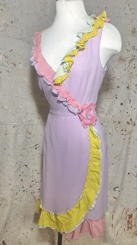 ABITO VINTAGE MOSCHINO VIOLA SETA ARRICCIATO PASTELLO STRATIFICATO