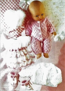 Doll clothes knitting pattern in DK. Tiny tears size. Dress, rompers, cardie, - Picture 1 of 5