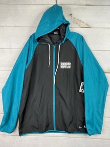 The Office Dunder Mifflin Windbreaker Jacket Mens L Black Teal Fun Run NWT - Picture 1 of 10