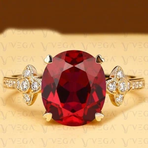 6.32Ct Oval Cut Natural Garnet & Diamond Engagement Ring 18K Yellow Gold Plated - Picture 1 of 16
