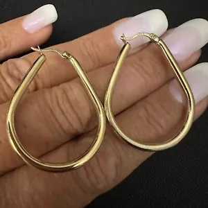 "HERMOSO PENDIENTE ARO LÁGRIMA VERMEIL PLATA ESTERLINA 1 1/2"" X 1 1/8""" - Imagen 1 de 24