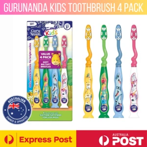 GuruNanda Kids Toothbrush with Suction Cup & Fun Animal Designs - 4 Pack - Picture 1 of 8