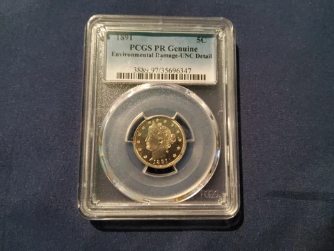 1891 5C Liberty V Nickel Proof PCGS PR Genuine Uncirculated Cover