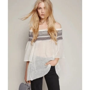 Free People Womens XS Sweater Lock Lomand Sheer Off Shoulder Tribal Off White - Picture 1 of 8
