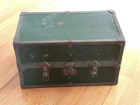 Antique Metal Small Chest, Trunk, Luggage Cover