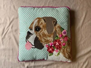 Karma Living Throw Pillow Embroidered Dog - Picture 1 of 12