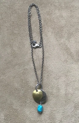 Silpada Sterling Silver, Turquoise, Brass Disc Pendant Necklace N1835  - Image 1 of 4