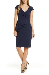 Eliza J Draped Panel Short Sleeve Navy Blue Sz 8 Dress New $128 - Bild 1 von 7