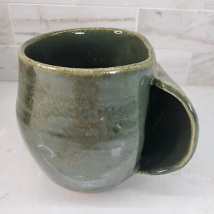 Hand Warmer Mug Handmade Decorative Pottery For Right Hand Holding Green Glazed - Picture 1 of 24