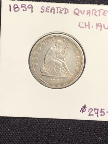 1859 Seated Liberty Quarter Dollar Silver --- Nice Original Type Coin  Choice Au Cover