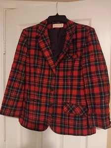 *Pendelton* Womens Blazer, Size 16, Red & Green Checkered, Wool, Button Up - Picture 1 of 6