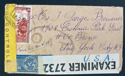 1940s Algeria Dual Censored Airmail Cover To New York USA OAT Hand Stamp - Image 1 of 2