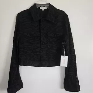 Good American Jacket Womens 0 Sz XS Black Sheer Cropped Animal Print NEW - Picture 1 of 9