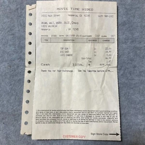 Vintage 1989 Receipt NES Nintendo Insert Only Top Gun Big Shot - Bild 1 von 2