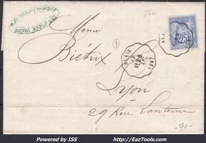FRANCE N°78 SUR LETTRE AVEC CACHET CONVOYEUR DE STATION ALAIS LIGNE 101 BES.N. - Picture 1 of 2