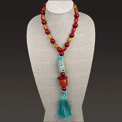 Collar de Cuentas Colgante Tallado Pierce Columna/Pilar Elefante Jade De Colección Foto 1 de 4