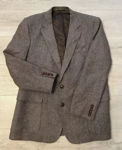 VTG Haggar Imperial Tweed 46 Brown Herringbone 100% Wool 2 Button Blazer USA - Picture 1 of 14