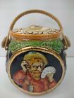 Ktw Co German Majolica Tobacco Jar Humidor With Lid And Handle Hunting biscuit
