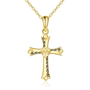 14K Gold Cross Necklace for Women Yellow Gold Chain with Cross Religious Pend... - Picture 1 of 7