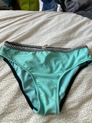 ZeroXposur Girls Size 14 Teal Black Dotka Trim Classic Bikini Swim Bottom - Image 1 of 4